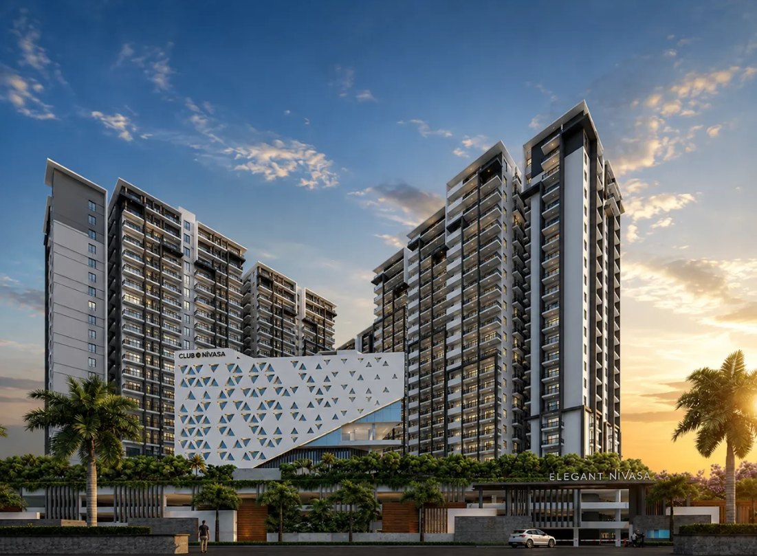 Elegant Nivasa — visualization of the three towers and clubhouse